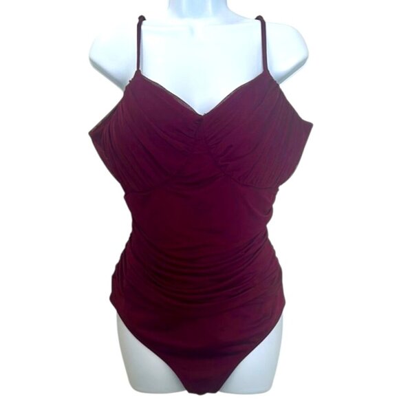 Express Maroon Ruched Body Contour Bodysuit XL - Picture 1 of 16